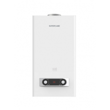 Газовый водонагреватель Superflame SF0322 11л. белый с дисплеем (Мощность 22 кВт, расход 11 л/мин, Европейского типа-теплообменник из безкислородной меди)